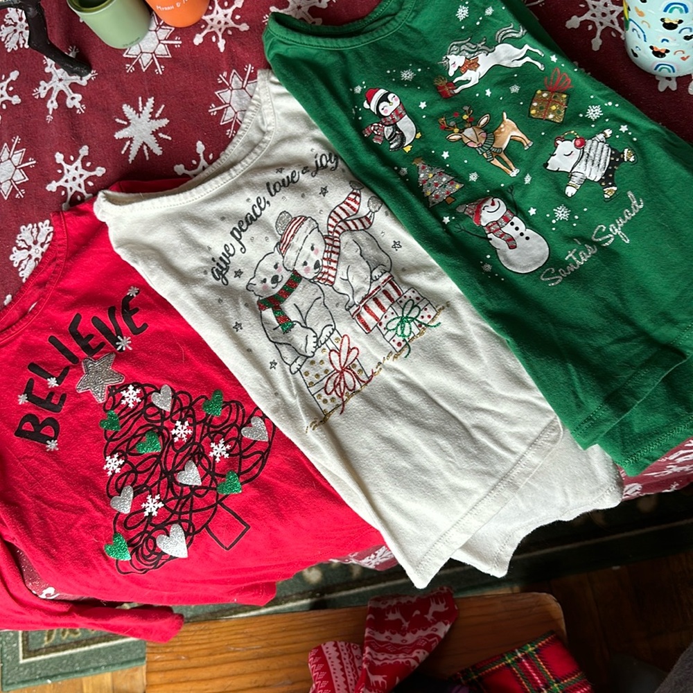 Set of 3 Holiday Time Christmas Long Sleeve T for girls size S 6-6X